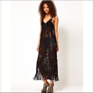 DIESEL BLACK GOLD Macrame Fringe Maxi Dress
